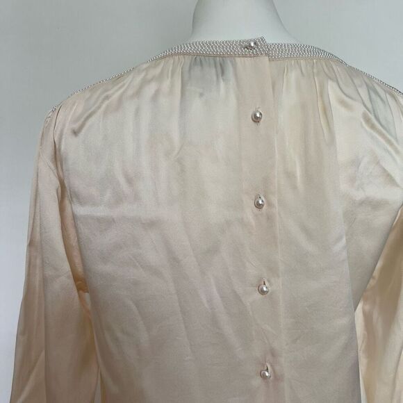 Lord & Taylor Vintage Silk Pearl Embellished button back long sleeve top bridal - Picture 6 of 11
